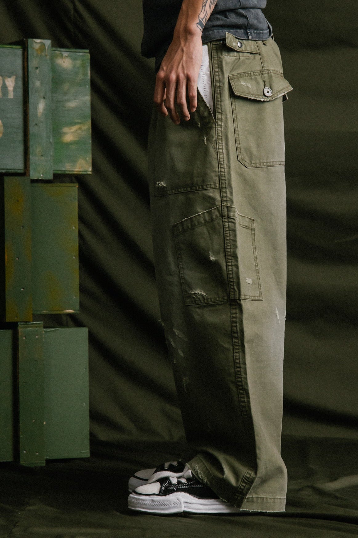GROCERY WASHED WIDE CHINO PANTS/ OLIVE - GROGROCERY