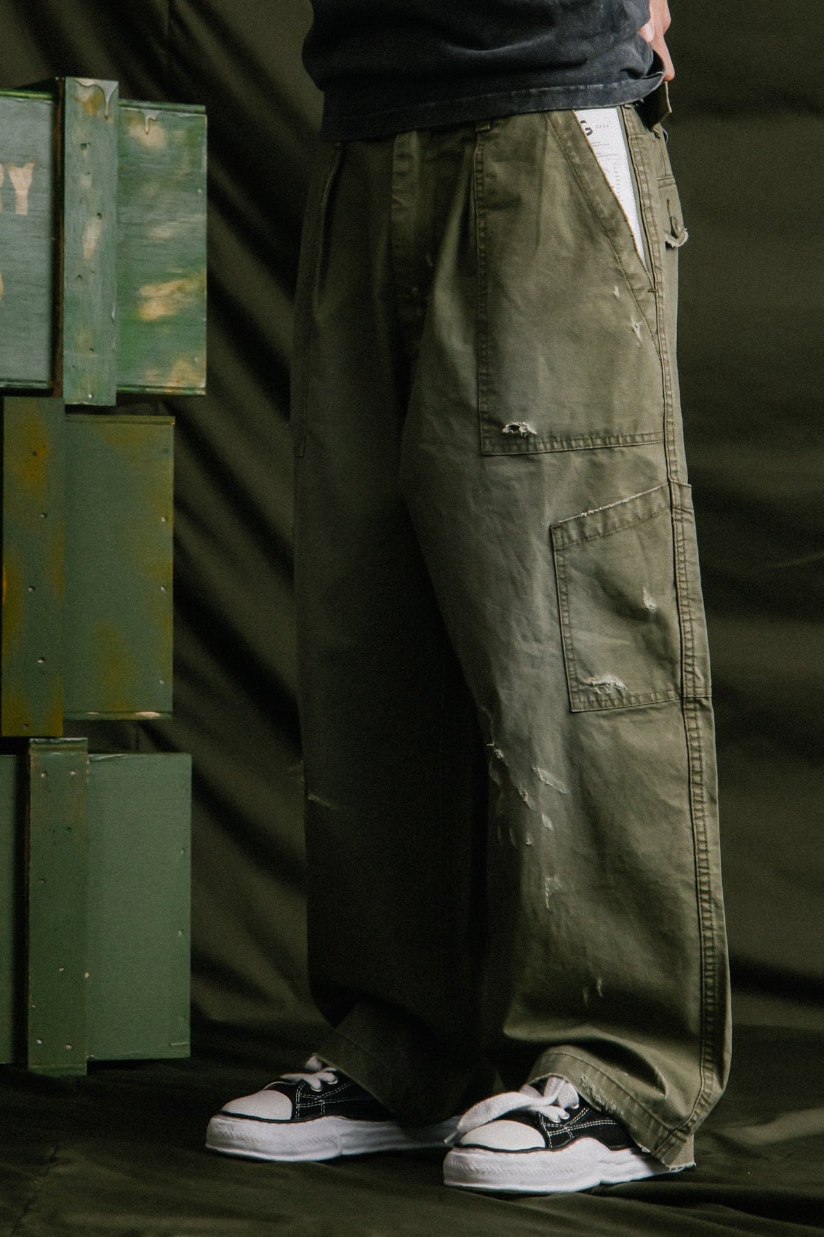GROCERY WASHED WIDE CHINO PANTS/ OLIVE - GROGROCERY