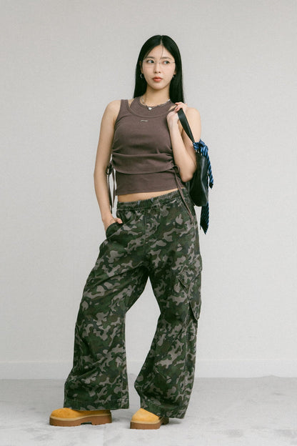 GROCERY WASHED WIDE LEG CARGO PANTS/ CAMO - GROGROCERY