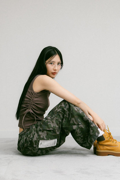 GROCERY WASHED WIDE LEG CARGO PANTS/ CAMO - GROGROCERY