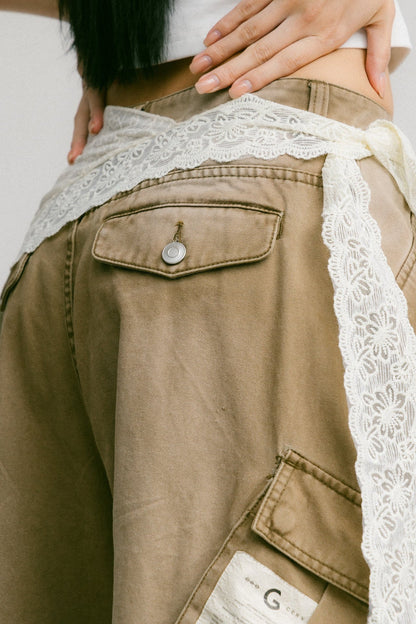 GROCERY WASHED WIDE LEG CARGO PANTS/ FADED BROWN - GROGROCERY