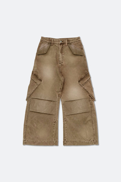 GROCERY WASHED WIDE LEG CARGO PANTS/ FADED BROWN - GROGROCERY