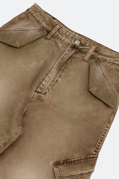 GROCERY WASHED WIDE LEG CARGO PANTS/ FADED BROWN - GROGROCERY