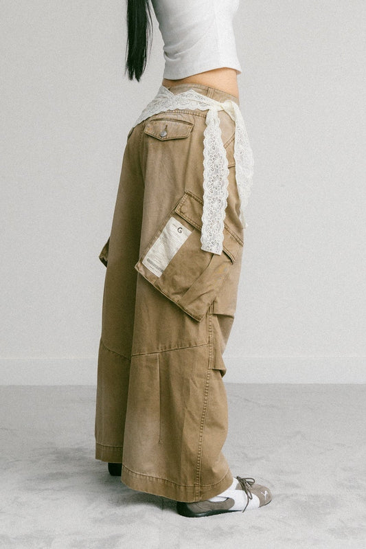 GROCERY WASHED WIDE LEG CARGO PANTS/ FADED BROWN - GROGROCERY