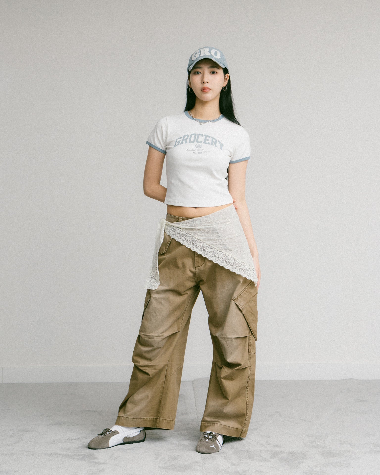 GROCERY WASHED WIDE LEG CARGO PANTS/ FADED BROWN - GROGROCERY