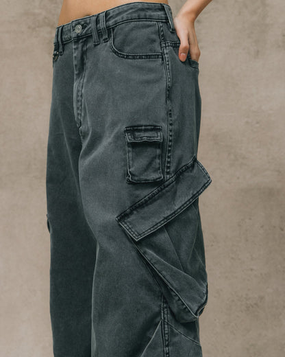 GROCERY WASHED WIDE LEG CARGO PANTS/ STONE - GROGROCERY