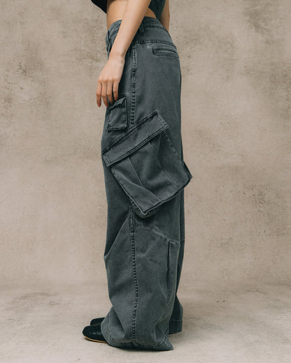 GROCERY WASHED WIDE LEG CARGO PANTS/ STONE - GROGROCERY