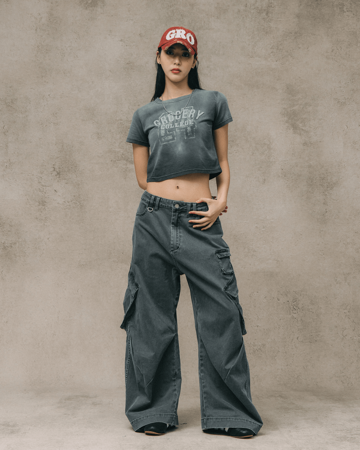 GROCERY WASHED WIDE LEG CARGO PANTS/ STONE - GROGROCERY