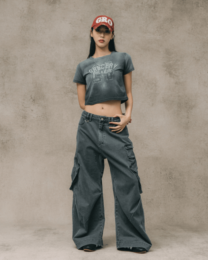 GROCERY WASHED WIDE LEG CARGO PANTS/ STONE - GROGROCERY