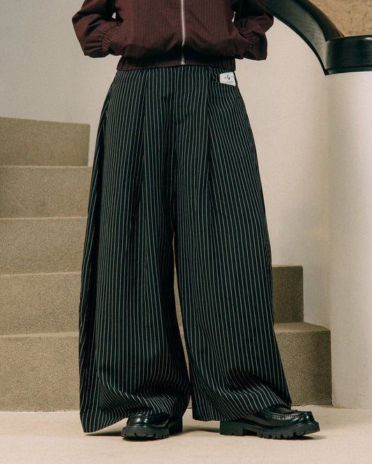 GROCERY WIDE LEG PLEATED STRIPE PANTS/ BLACK - GROGROCERY
