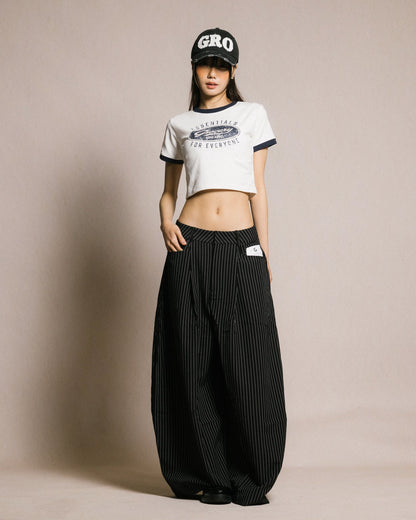 GROCERY WIDE LEG PLEATED STRIPE PANTS/ BLACK - GROGROCERY