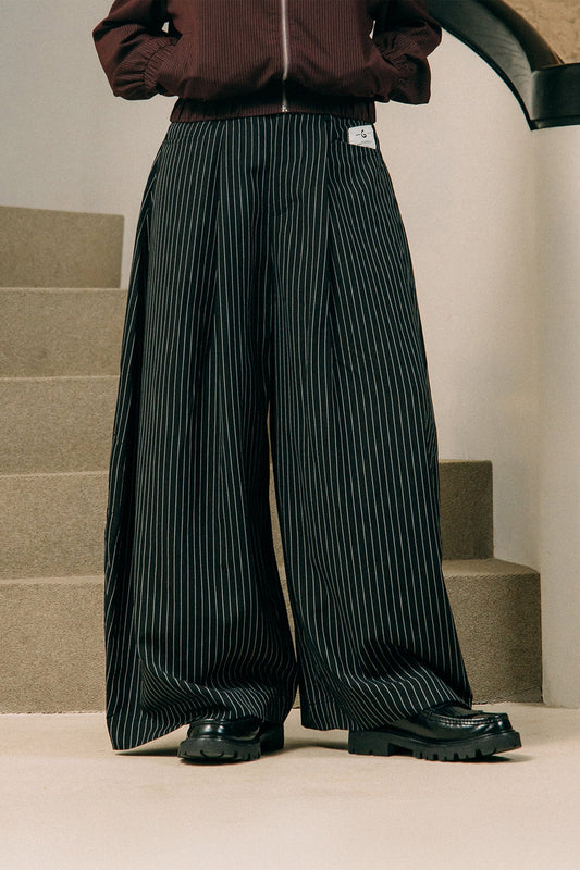 GROCERY WIDE LEG PLEATED STRIPE PANTS/ BLACK - GROGROCERY