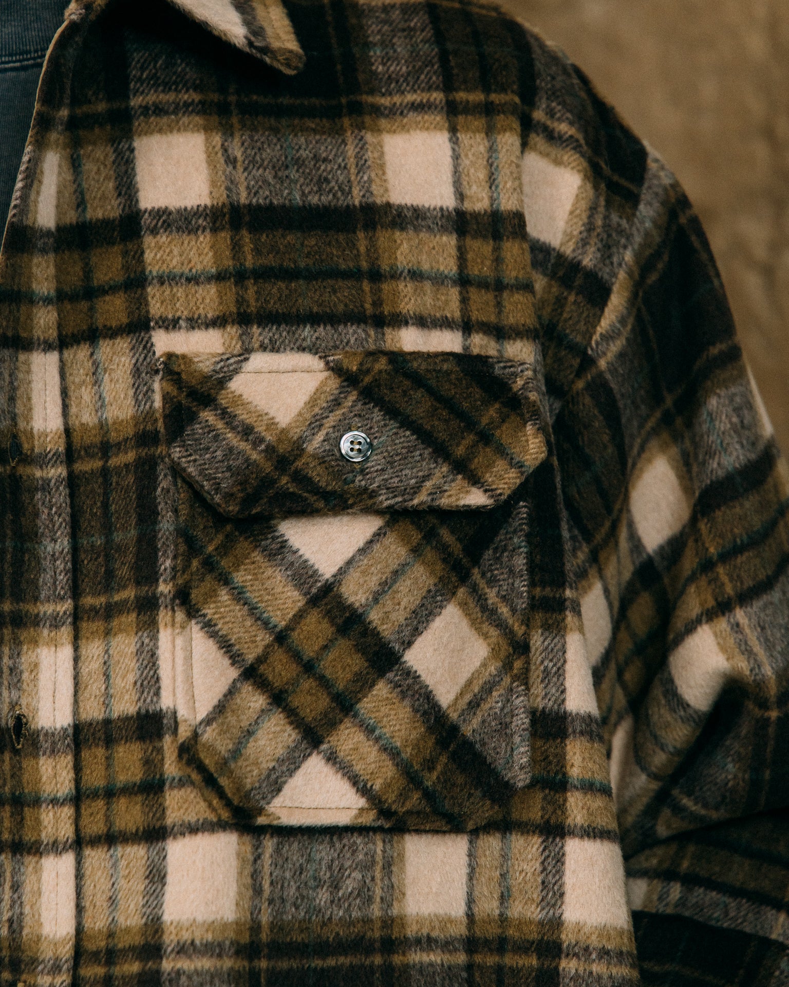 GROCERY WOOL FELT CHECK OVERSHIRT/ BROWN - GROGROCERY