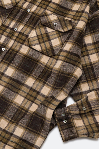 GROCERY WOOL FELT CHECK OVERSHIRT/ BROWN - GROGROCERY