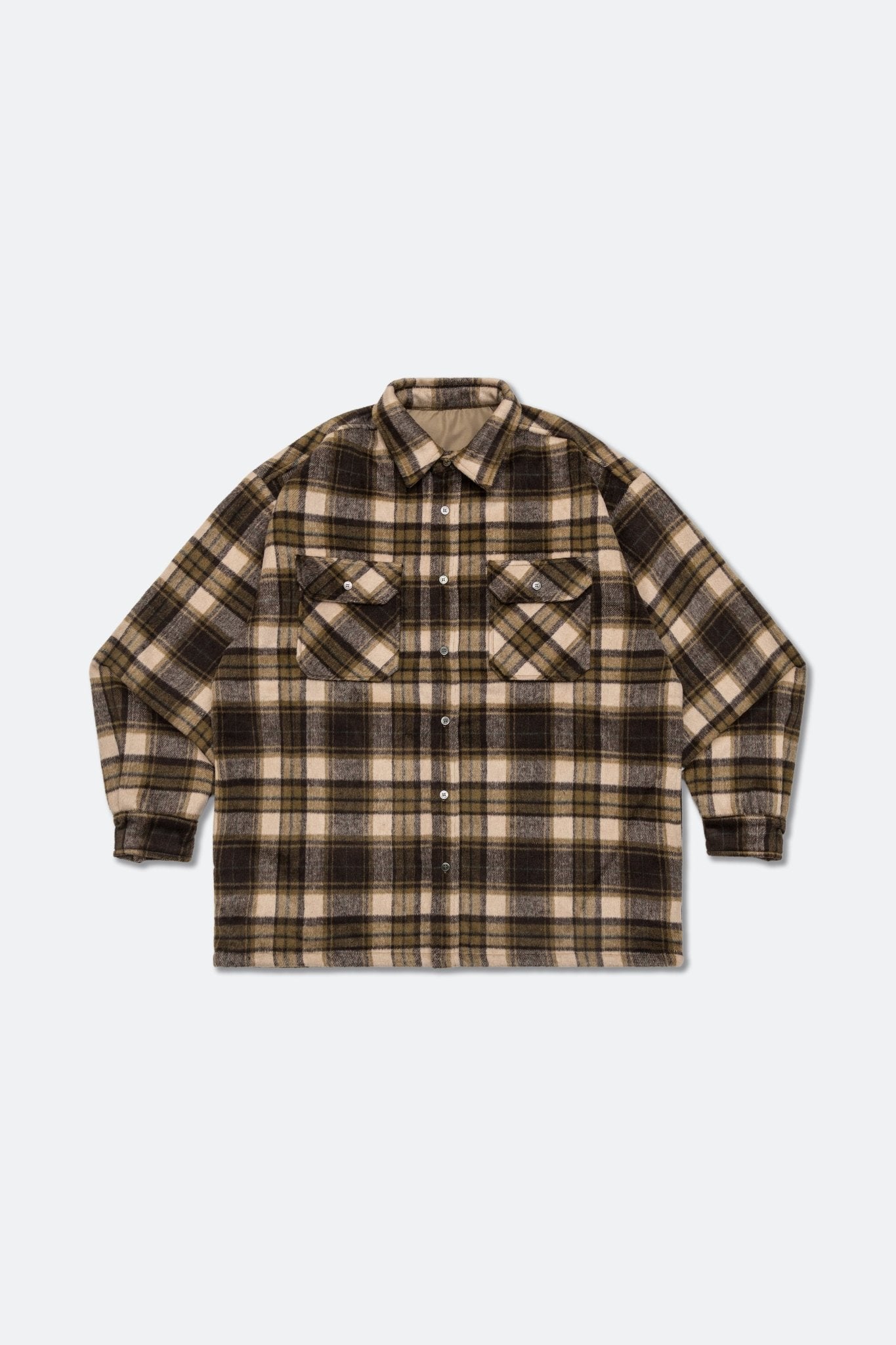 GROCERY WOOL FELT CHECK OVERSHIRT/ BROWN - GROGROCERY