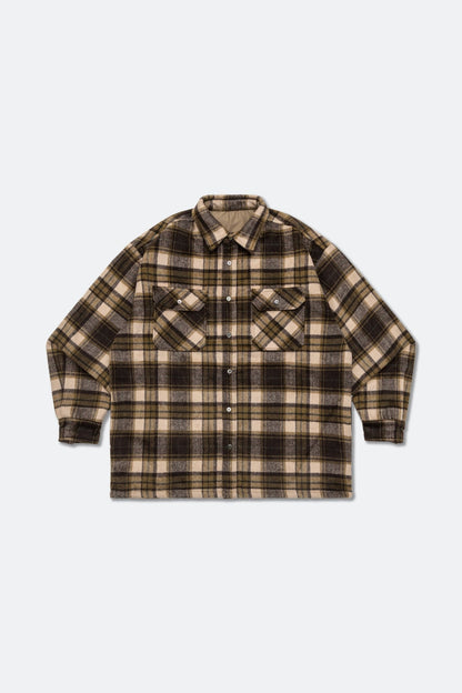 GROCERY WOOL FELT CHECK OVERSHIRT/ BROWN - GROGROCERY