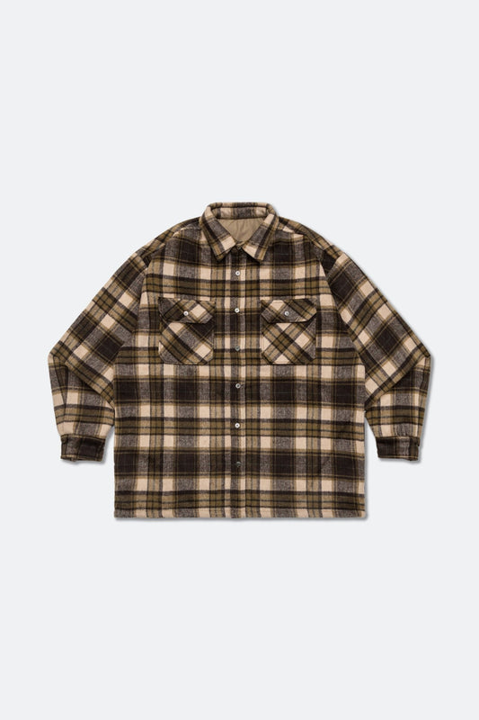 GROCERY WOOL FELT CHECK OVERSHIRT/ BROWN - GROGROCERY
