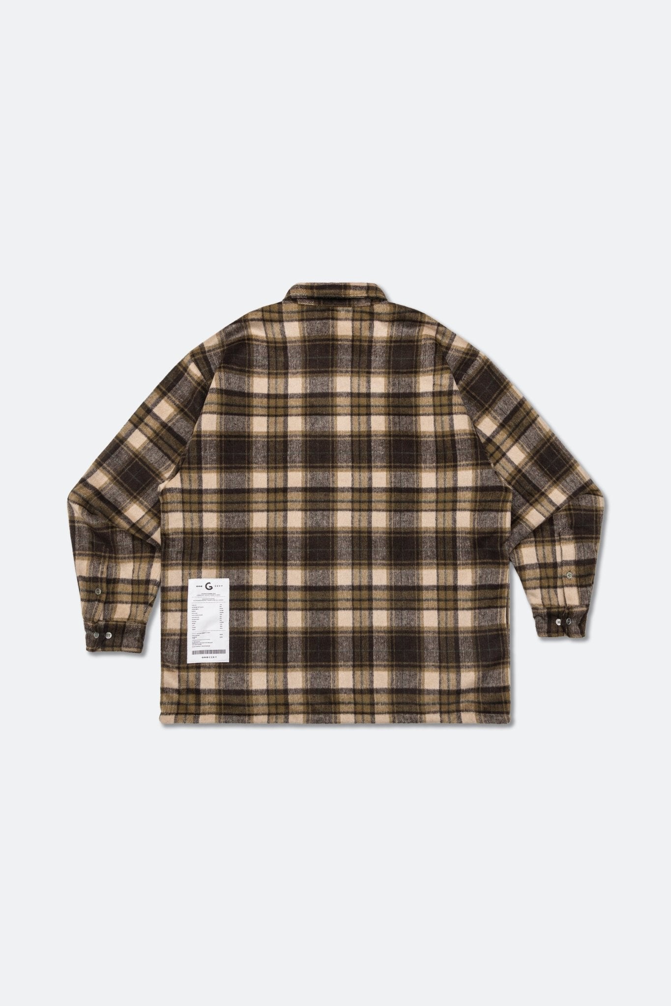 GROCERY WOOL FELT CHECK OVERSHIRT/ BROWN - GROGROCERY