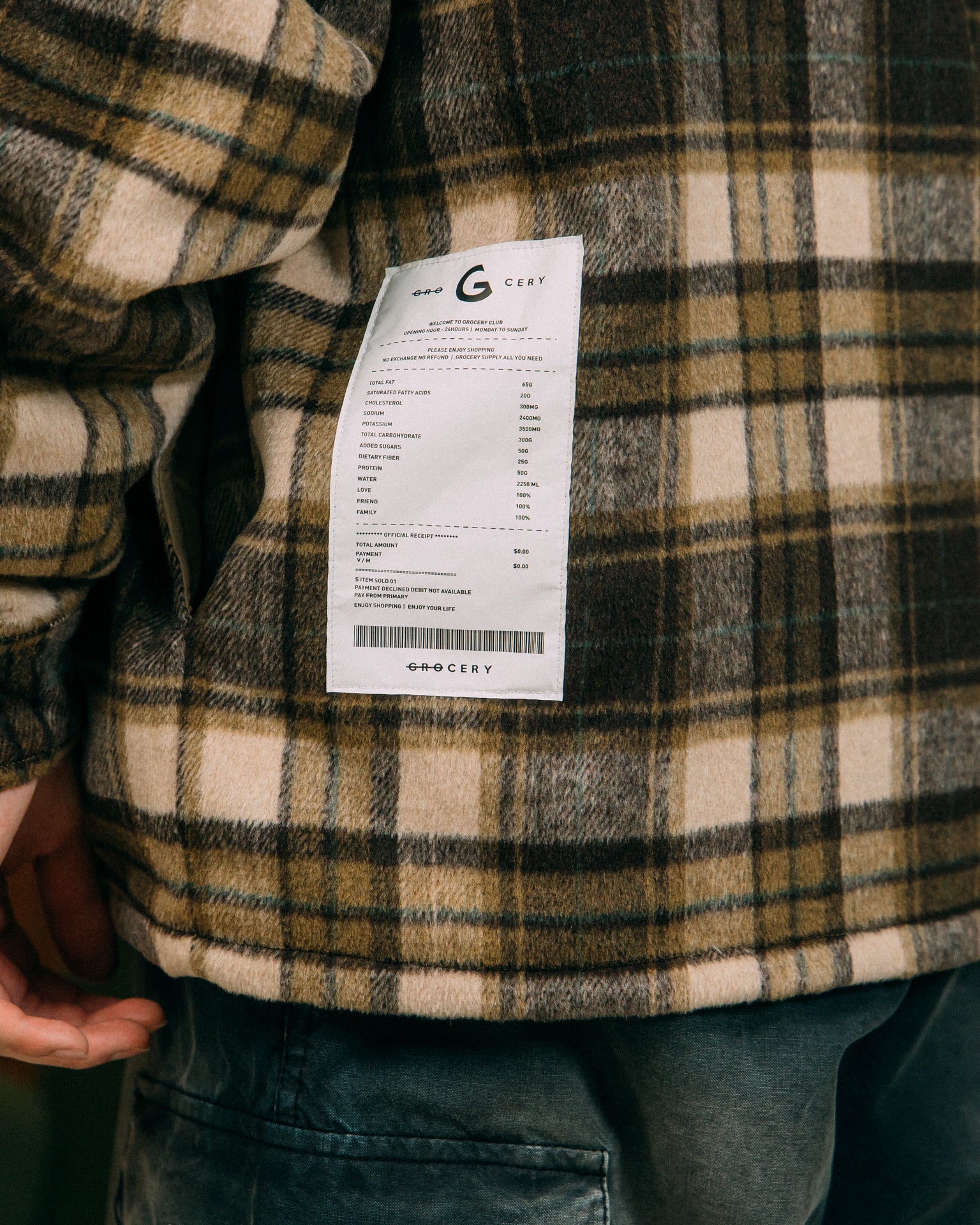 GROCERY WOOL FELT CHECK OVERSHIRT/ BROWN - GROGROCERY