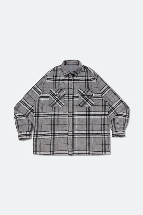 GROCERY WOOL FELT CHECK OVERSHIRT/ GREY - GROGROCERY