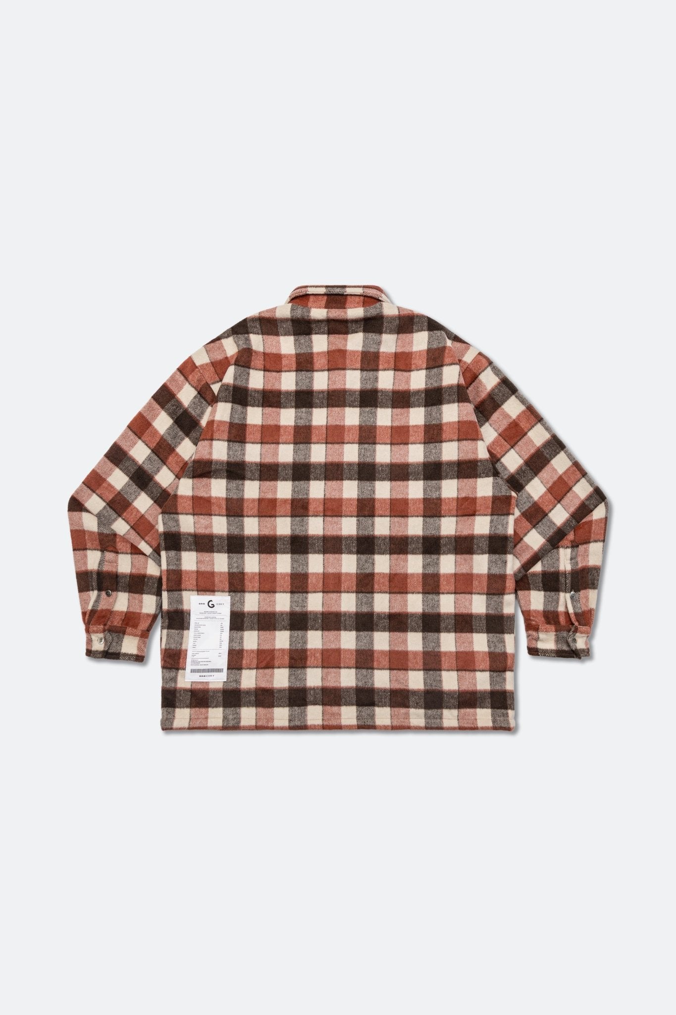 GROCERY WOOL FELT CHECK OVERSHIRT/ SALMON RED - GROGROCERY