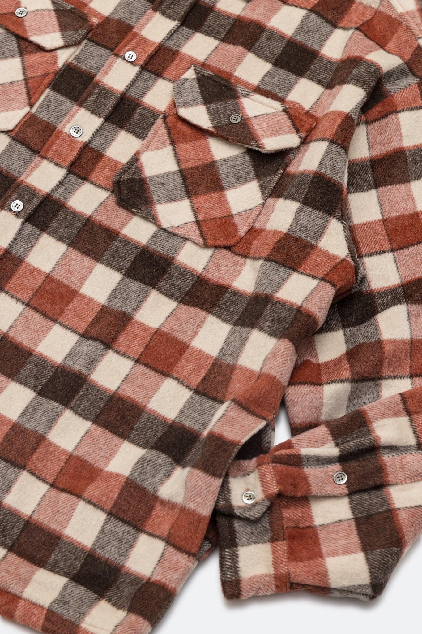 GROCERY WOOL FELT CHECK OVERSHIRT/ SALMON RED - GROGROCERY