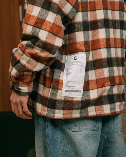 GROCERY WOOL FELT CHECK OVERSHIRT/ SALMON RED - GROGROCERY
