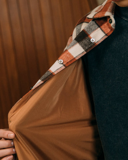 GROCERY WOOL FELT CHECK OVERSHIRT/ SALMON RED - GROGROCERY