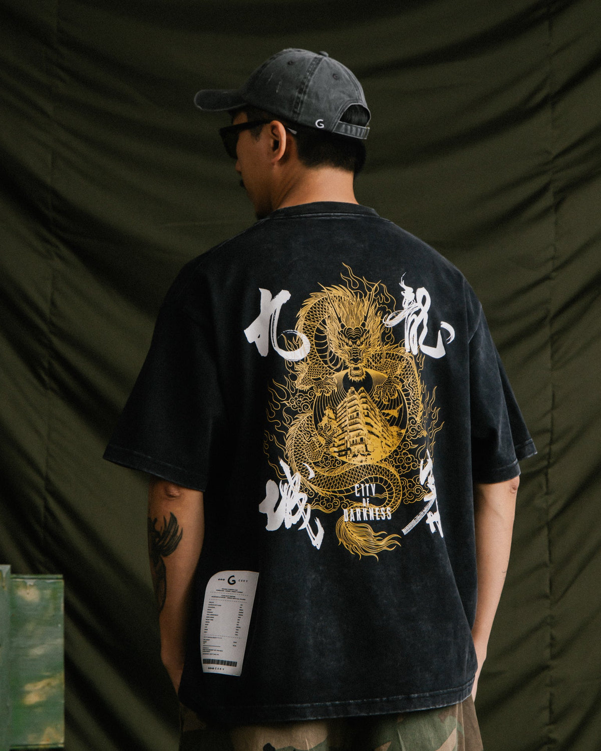 GROCERY x CITY OF DARKNESS GOLDEN DRAGON WASHED GRAPHIC BOXY TEE/ BLACK - GROGROCERY