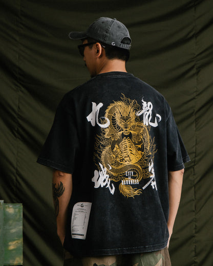 GROCERY x CITY OF DARKNESS GOLDEN DRAGON WASHED GRAPHIC BOXY TEE/ BLACK - GROGROCERY