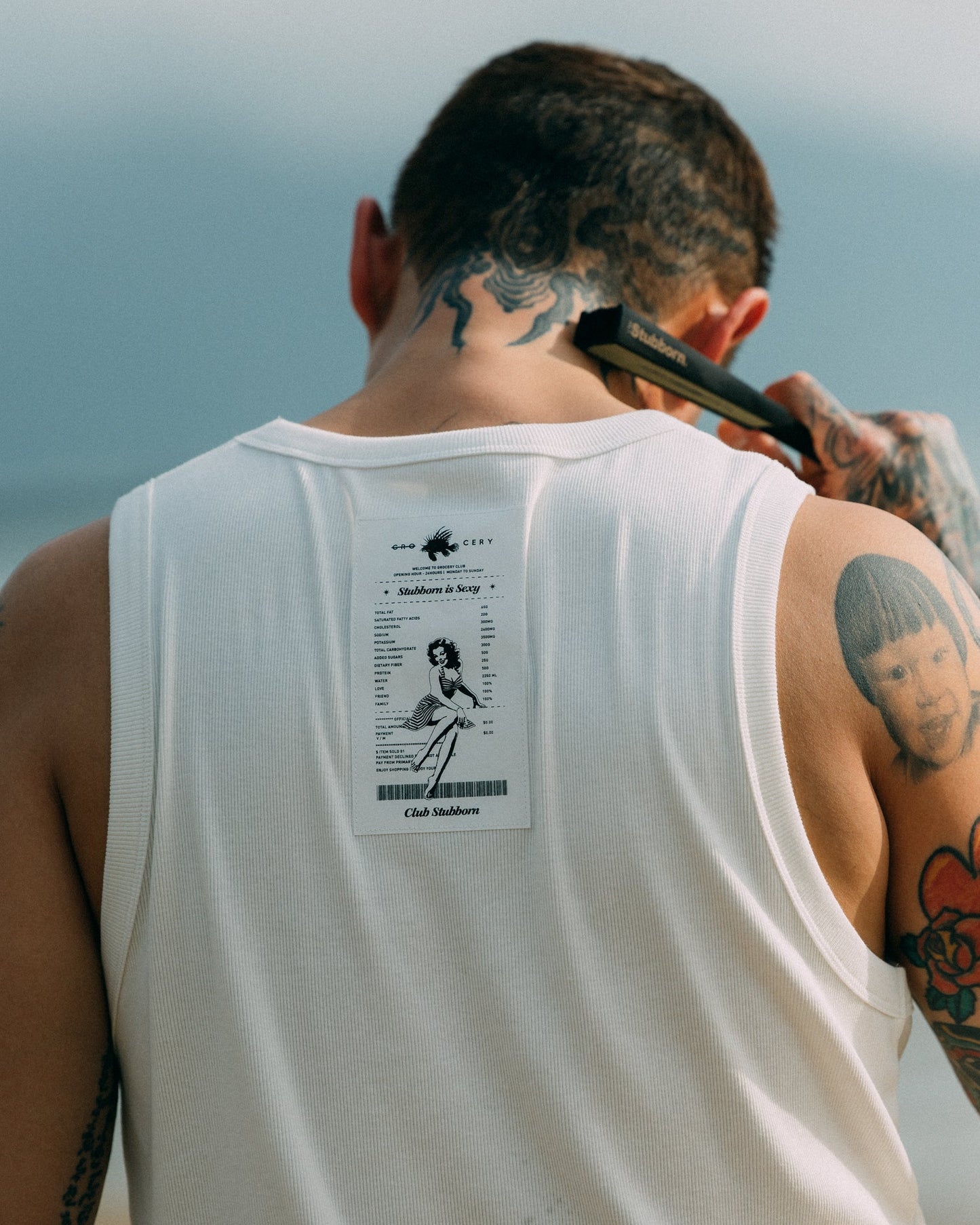 GROCERY x CLUB STUBBORN LOGO INVOICE TANK TOP/ WHITE - GROGROCERY