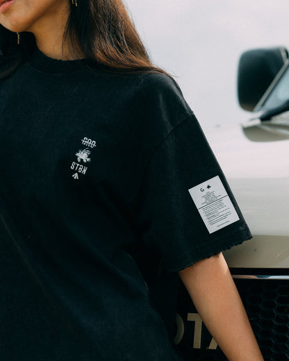 GROCERY x CLUB STUBBORN WASHED AMERICAN GIRL GRAPHIC BOXY TEE/ BLACK - GROGROCERY