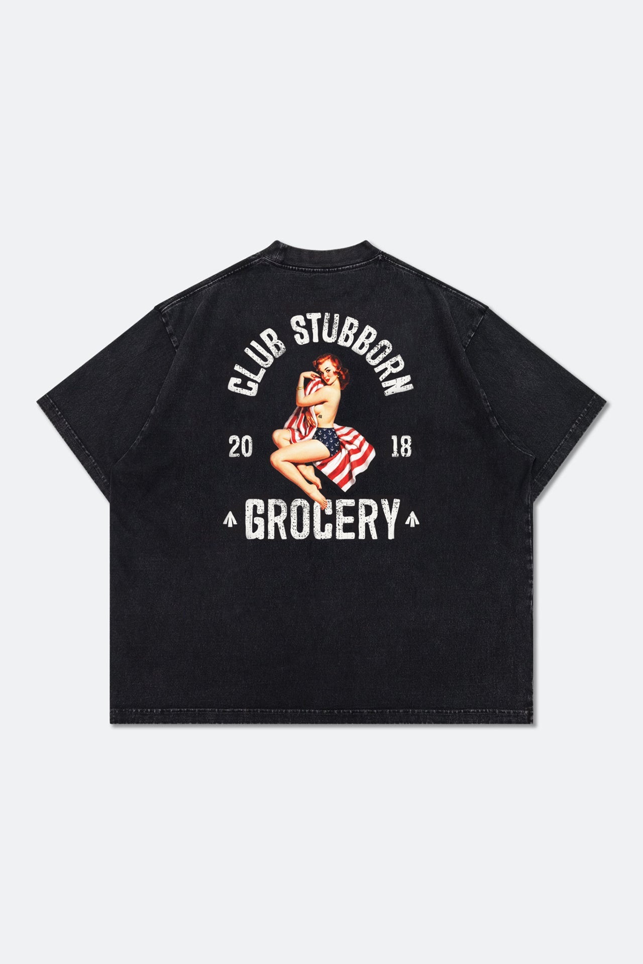 GROCERY x CLUB STUBBORN WASHED AMERICAN GIRL GRAPHIC BOXY TEE/ BLACK - GROGROCERY