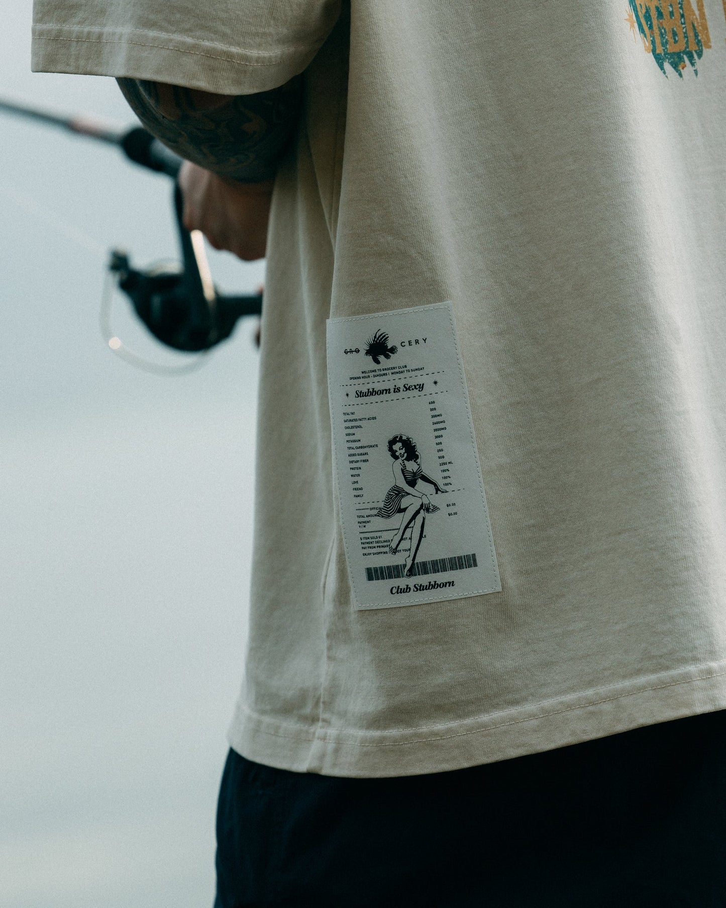 GROCERY x CLUB STUBBORN WASHED LION FISH GRAPHIC BOXY TEE/ CREAM - GROGROCERY