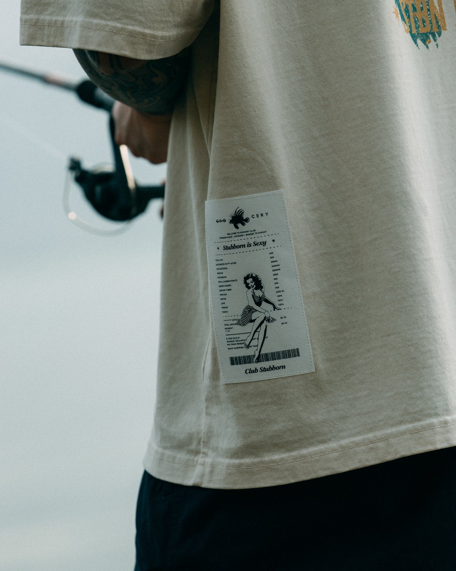 GROCERY x CLUB STUBBORN WASHED LION FISH GRAPHIC BOXY TEE/ CREAM - GROGROCERY