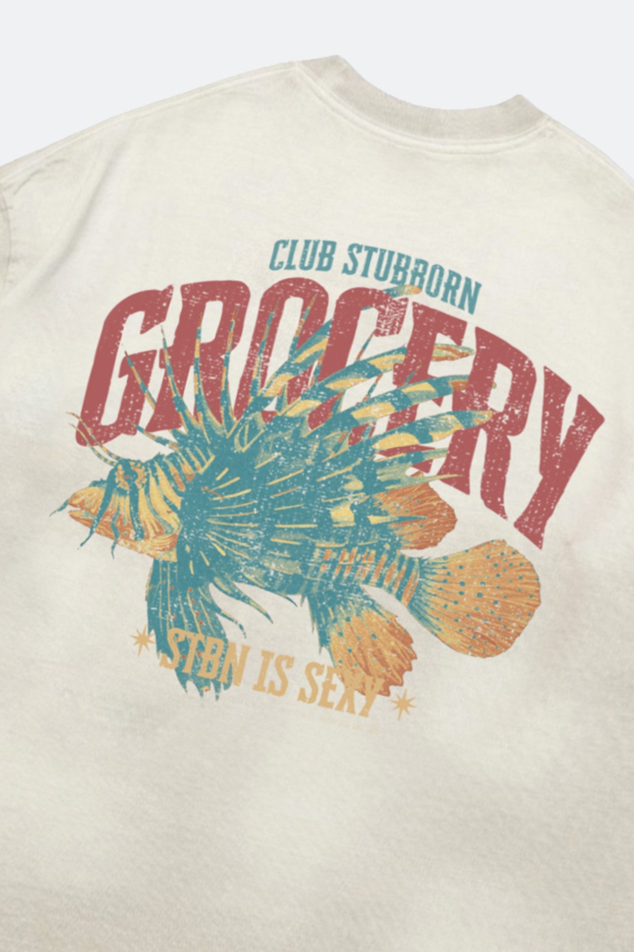 GROCERY x CLUB STUBBORN WASHED LION FISH GRAPHIC BOXY TEE/ CREAM - GROGROCERY