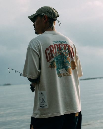 GROCERY x CLUB STUBBORN WASHED LION FISH GRAPHIC BOXY TEE/ CREAM - GROGROCERY