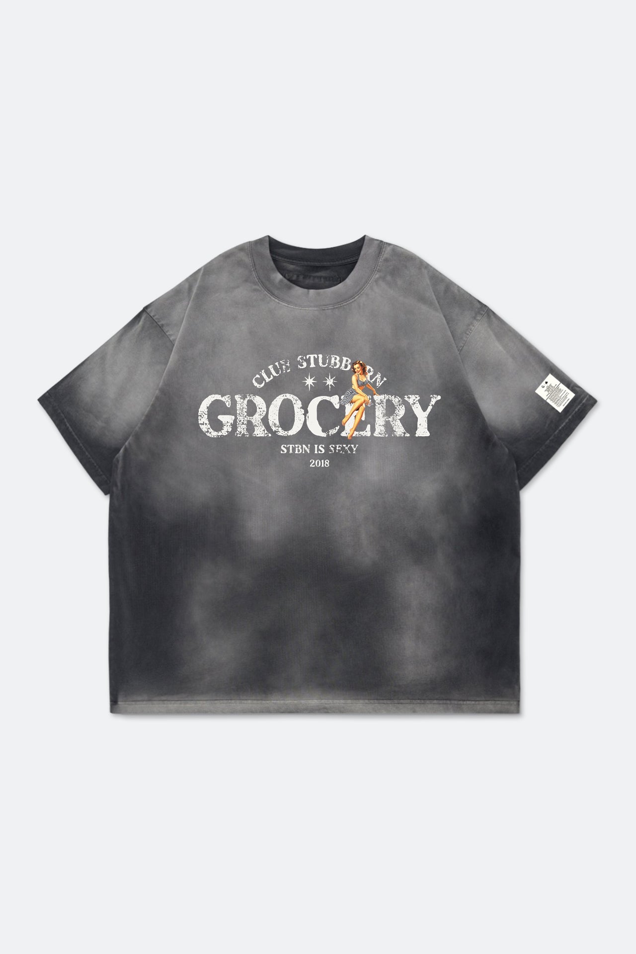 GROCERY x CLUB STUBBORN WASHED LOGO BOXY TEE/ FADED CHARCOAL - GROGROCERY