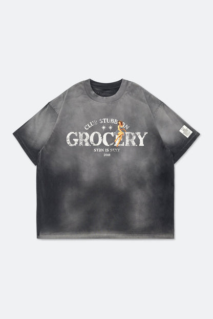 GROCERY x CLUB STUBBORN WASHED LOGO BOXY TEE/ FADED CHARCOAL - GROGROCERY