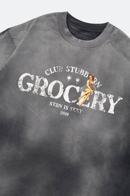 GROCERY x CLUB STUBBORN WASHED LOGO BOXY TEE/ FADED CHARCOAL - GROGROCERY