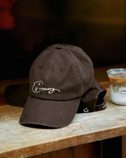 GROCERY X CUMA CAFE WASHED LOGO CAP/ BROWN - GROGROCERY