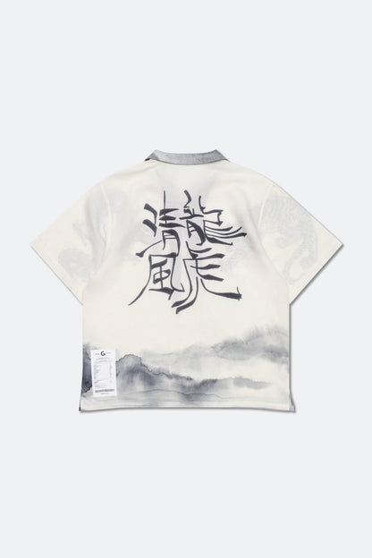 GROCERY x DIONYSUS & LOONG DRAGON & TIGER SHORT SLEEVE SHIRT/ WHITE & NAVY - GROGROCERY