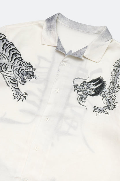 GROCERY x DIONYSUS & LOONG DRAGON & TIGER SHORT SLEEVE SHIRT/ WHITE & NAVY - GROGROCERY