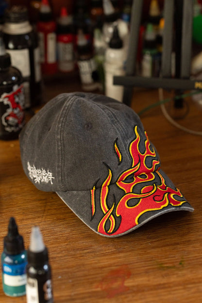 GROCERY x DIONYSUS & LOONG RED HORSE FLAME WASHED CAP/ BLACK - GROGROCERY