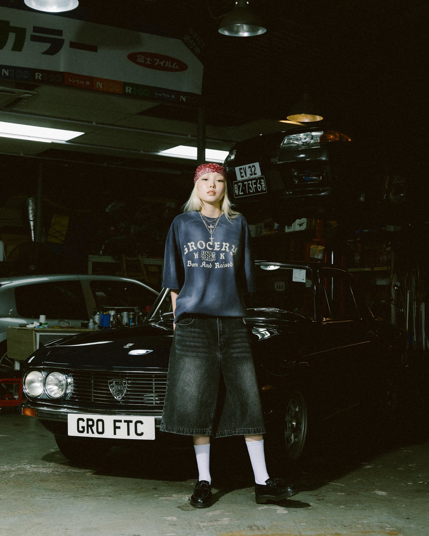 GROCERY X FOOTLOOSE TYCOON OVERSIZED WASHED DENIM SHORTS/ AGED BLACK - GROGROCERY