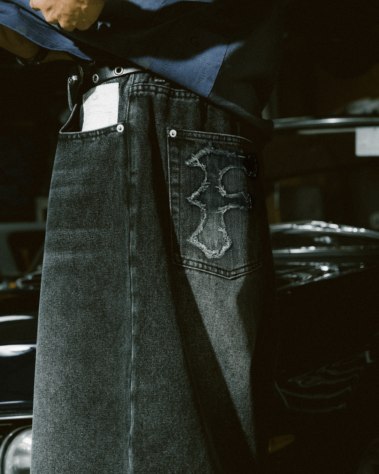 GROCERY X FOOTLOOSE TYCOON OVERSIZED WASHED DENIM SHORTS/ AGED BLACK - GROGROCERY