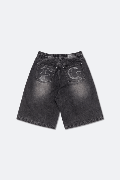 GROCERY X FOOTLOOSE TYCOON OVERSIZED WASHED DENIM SHORTS/ AGED BLACK - GROGROCERY