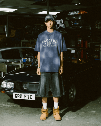 GROCERY X FOOTLOOSE TYCOON OVERSIZED WASHED DENIM SHORTS/ AGED BLACK - GROGROCERY