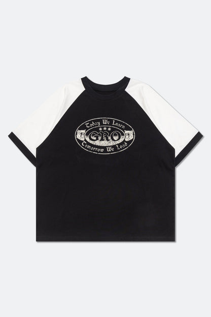 GROCERY X FOOTLOOSE TYCOON RAGLAN TWO TONE BOXY TEE/ BLACK - GROGROCERY