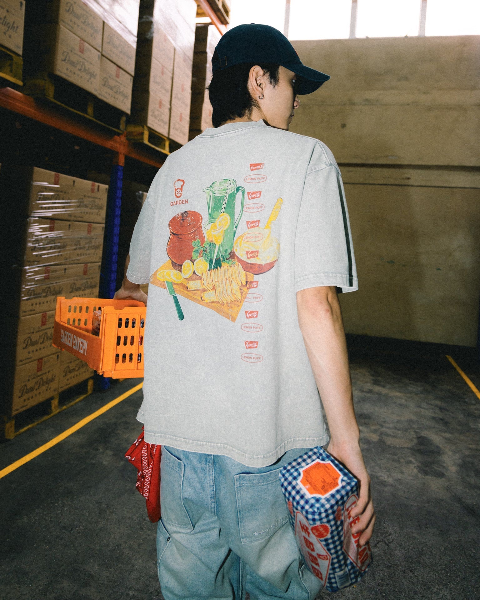 GROCERY x GARDEN LEMON PUFF WASHED GRAPHIC BOXY TEE/ GREY - GROGROCERY